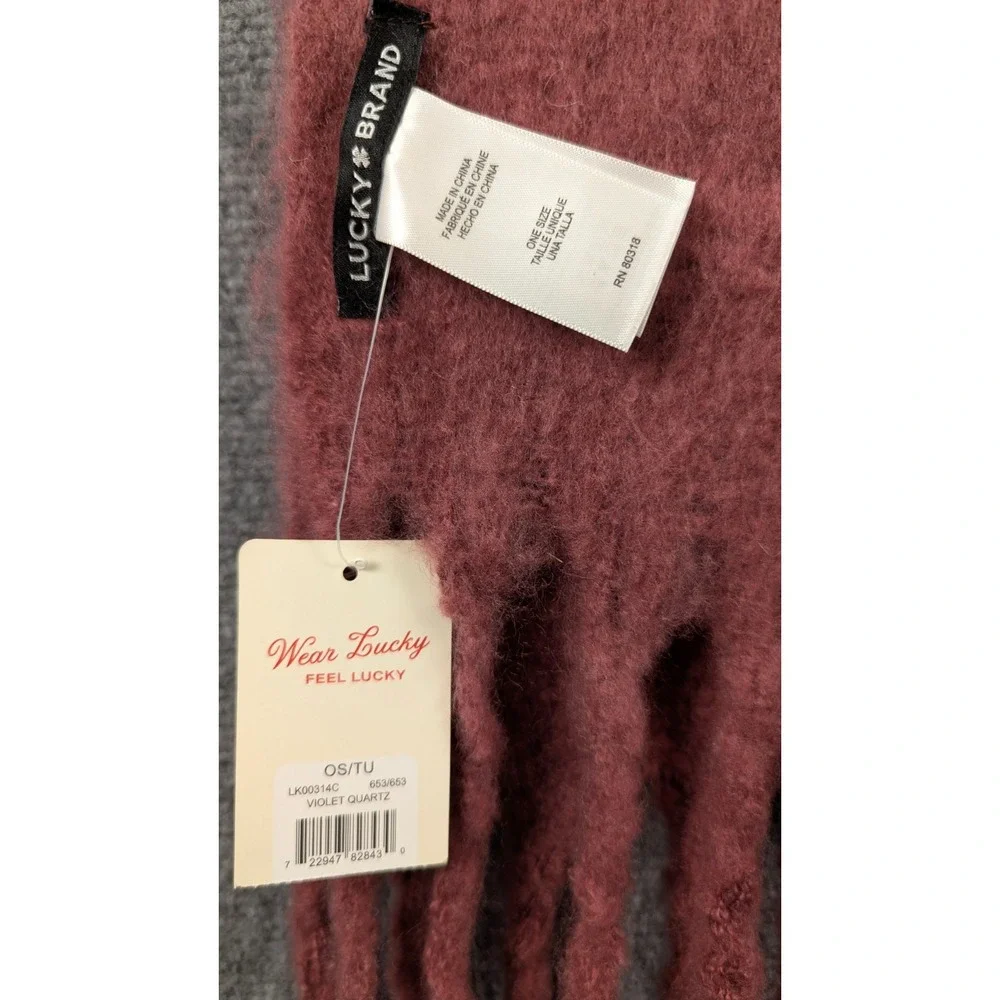 Lucky Brand Oversized Scarf Violet Quartz Mauve Fringe Soft Knit LK00314C NWT
